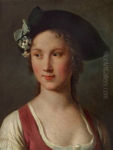 A Young Woman With A Hat Decorated With White Flowers by Pietro Antonio Rotari