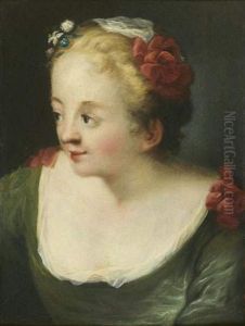 Jeune Femme A La Robe Et A La Coiffure Ornees De Noeuds Rouges by Pietro Antonio Rotari
