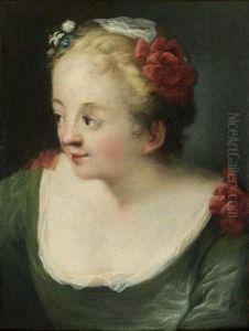 Jeune Femme A La Robe Et A La Coiffure Ornees De Noeuds Rouge