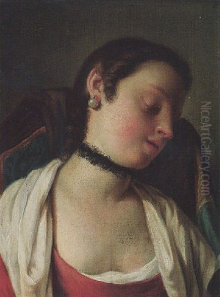 A Portrait Of A Young Girl Sleeping In A Chair - view 1
