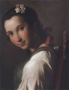 A Young Woman Looking Over Her Shoulder With Flowers In Her Hair by Pietro Antonio Rotari