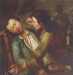 A Young Boy Drawing A Moustache On Another Sleeping Boy