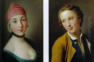 A Russian Girl In A Pink Cap And Blue Dress by Pietro Antonio Rotari