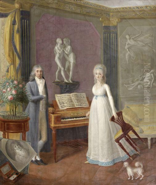 Portrait De Mr Et Mme Lanchere De La Glandiere Pres D'un Pianoforte - view 1