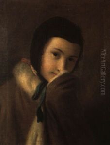 Junge Frau In Einem Pelzgefutterten Mantel by Pietro Antonio Rotari