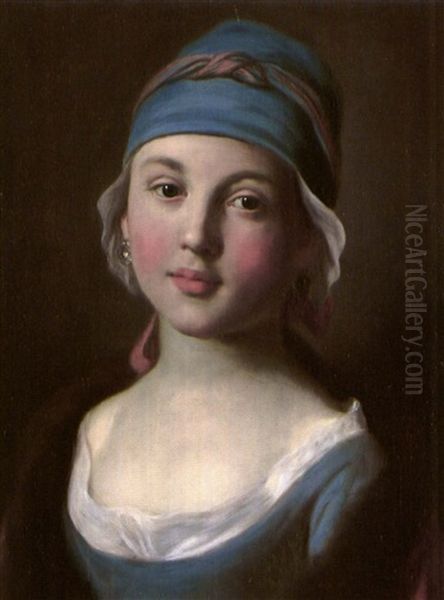 Portrait Of A Girl In A Blue Dress And Cap - view 1