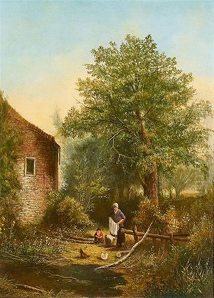 Landschaft Mit Frau Und Kind Vor Einem Haus - view 1