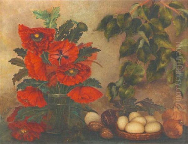 Stillleben Mit Mohnblumen Und Eierkorb - view 1