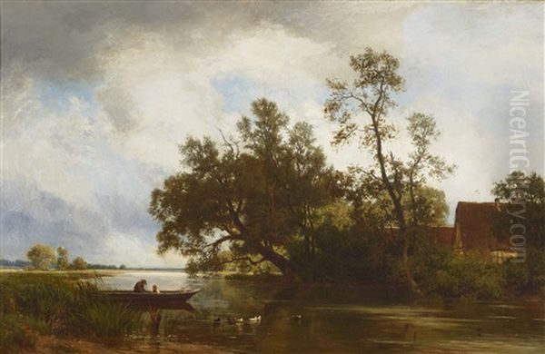 Uferlandschaft Mit Bauerngehoft Und Kahn - view 1