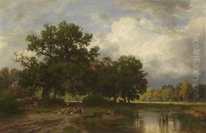 Sommerliche Landschaft Mit Schafherde by Philipp Roeth