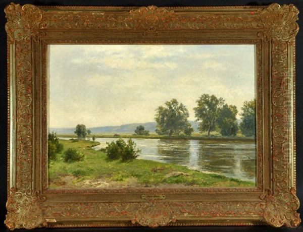 Weite Flusslandschaft Mit Angler - view 1