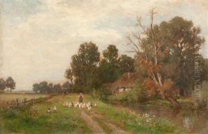 Gansemagd In Oberbayerischer Flusslandschaft by Philipp Roeth