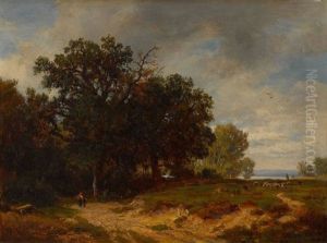 Baumlandschaft Mit Einem Schafer Mit Herde