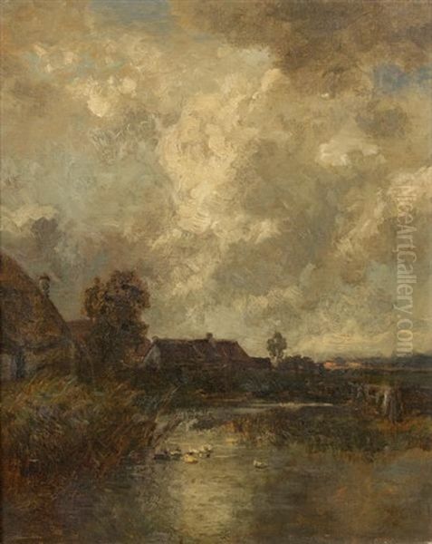 Cottages By A Pond Under Cloudy Skies - view 1