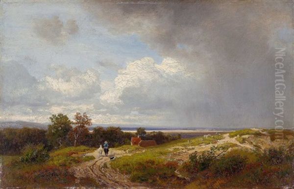 Reiter Mit Zwei Pferden In Landschaft - view 1