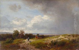 Reiter Mit Zwei Pferden In Landschaft by Philipp Roeth