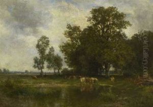Rinder Am Wasser In Baumlandschaft by Philipp Roeth