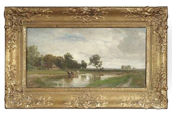 Weite Bayerische Landschaft Mit Einem Gehoft Und Kuhen An Einem Gewasser - view 1