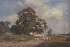 Sommerliche Landschaft Mit Schafherde by Philipp Roeth