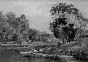 Landschaftsstudie Mit Schafen Landschaftsstudie Mit Schafen