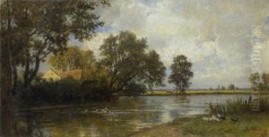 Gehoft Am Flussufer (an Der Amper?) by Philipp Roeth