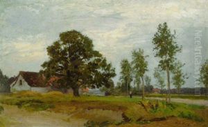 Spatsommer. Alte Linde Vor Einem Gehoft Am Teich