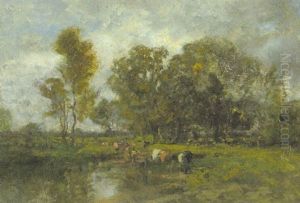 Sommerlandschaft Mit Kuhen An Der Tranke by Philipp Roeth