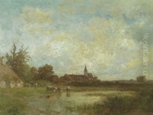 Dorfteich Mit Bauerin Und Vieh An Der Tranke by Philipp Roeth