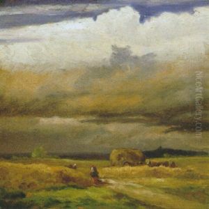 Bauerin Mit Heuwagen Bei Aufziehendem Gewitter by Philipp Roeth