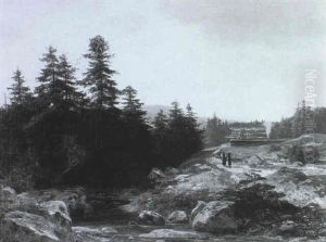 Voralpenlandschaft Mit Tannenwald Und Wildbach by Philipp Roeth