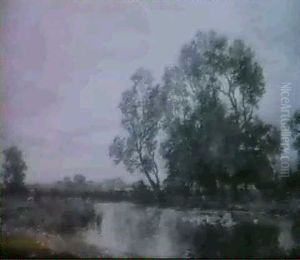 Flusslandschaft Mit Bauernhausern by Philipp Roeth