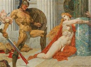 Menelaos Findet Bei Der Zerstorung Von Troja Die Helena Wieder by Alexander Rothaug