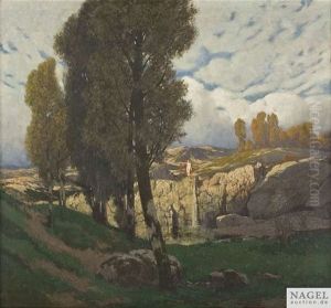Gebirgslandschaft Mit Nymphe Am Wasserfall