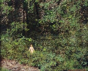 Eine Nackte Frau Durchschreitet Den Wald
