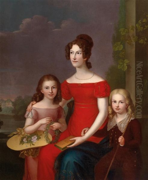 Portrait Of Caroline Friederike Mathilde Von Waldeck-pyrmont With Her Two Children Marie And Eugen Wilhelm - view 1