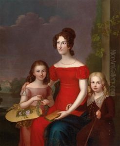 Portrait Of Caroline Friederike Mathilde Von Waldeck-pyrmont With Her Two Children Marie And Eugen Wilhelm by Carl Rothe