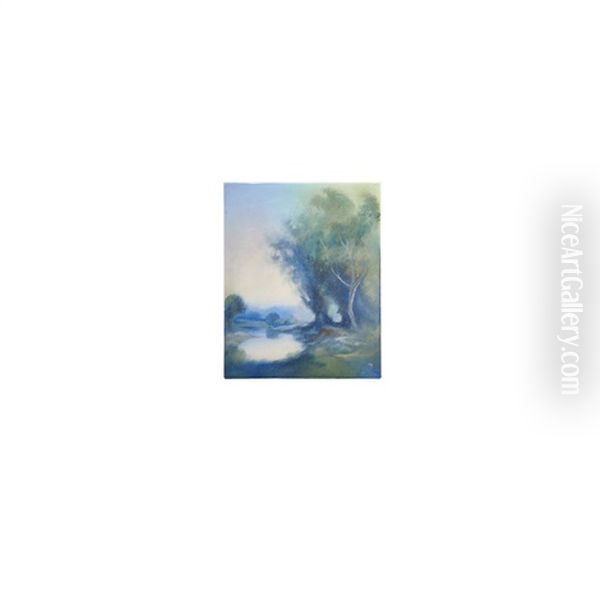 Scenic Vellum Plaque With Wooded Lake Scene - view 1