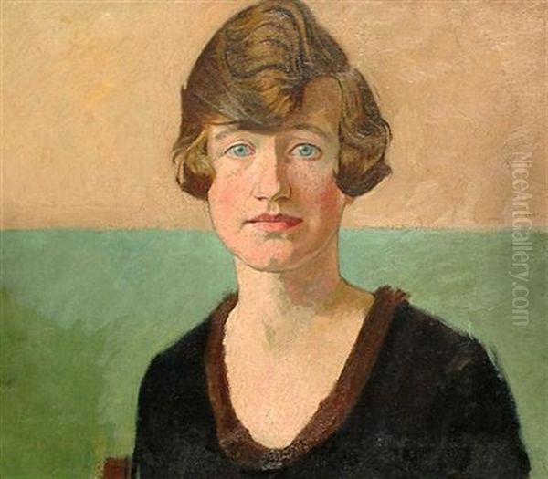 Portrait Of Lady With Green Background - view 1