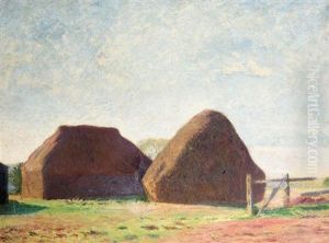 Haystacks With Barns, Iles Farm, Far Oakridge, Gloucestershire by William Rothenstein