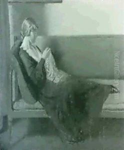 The Artist Wife Alice Sewing On A Sofa by William Rothenstein