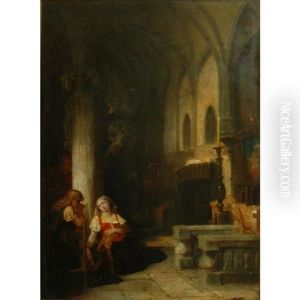 Church Interior With Figures by Peter Frederick Rothermel