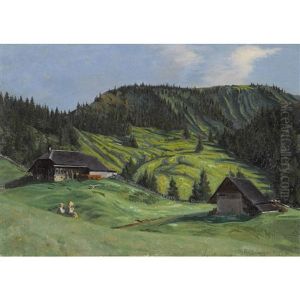 Sommerliche Berglandschaft Mit Kinderpaar by William Roethlisberger