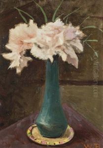 Oeillets Dans Petit Vase Cloisonne Bleu, 10 Janvier by William Roethlisberger
