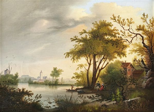 Landskapsbild Med Sjo Och Stad I Bakgrunden - view 1