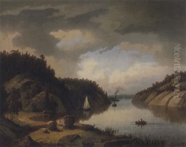 Pastoralt Sjolandskap Med Batar - view 1