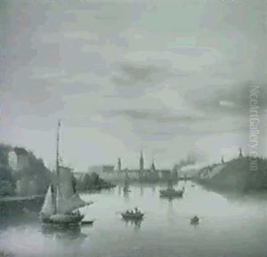 Prospekt Af Stockholm Set Fra Malaren I Morgenbelysning by Carl Abraham Rothsten