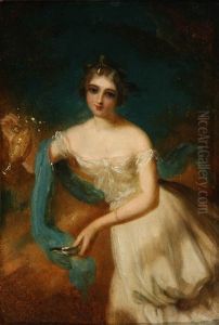 Portrait Of A Lady Wearing A Green Shawl Holding A Ewer by Richard Rothwell