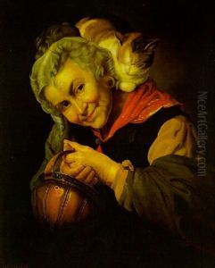 Eine Alte Frau Mit Ihrer Katze