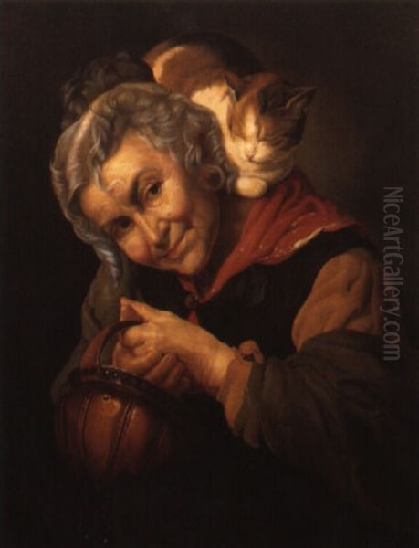 Eine Alte Frau Mit Ihrer Katze - view 1