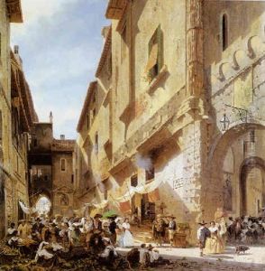 Vue D'un Marche Dans Une Ville Italienne by Carl Johann Friedrich Adolf Roetteken
